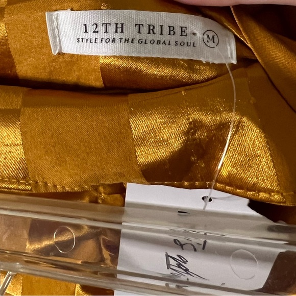 12th Tribe Women’s Gold Checkered Mini Skirt - Picture 2 of 4